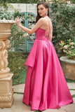 Fuchsia Halter A-Line Prom Dress