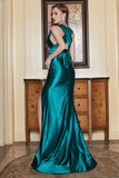 Mermaid Halter Neck Dark Green Long Prom Dress with Keyhole