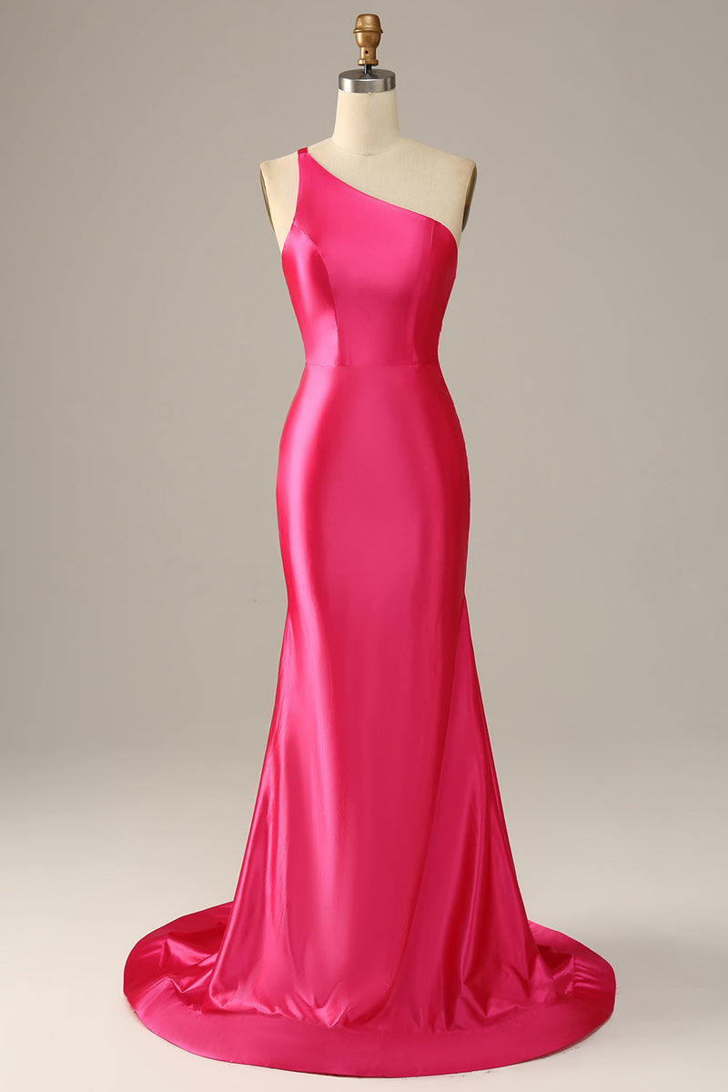 Load image into Gallery viewer, Fuchsia One Shoulder Mermaid Prom Dress