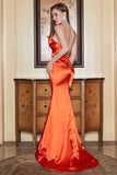 Mermaid Spaghetti Straps Orange Long Prom Dress with Backless