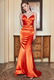 Mermaid Spaghetti Straps Orange Long Prom Dress with Backless