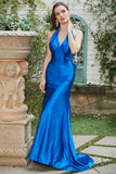 Royal Blue Halter Lace Up Backless Prom Dress