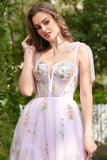 A-line Lilac Embroidery Corset Long Prom Dress