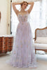 Load image into Gallery viewer, Lavender Tulle A Line Corset Plus Size Prom Dress with Embroidered