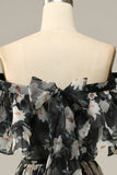 Detachable Strapless Black Flower Off The Shoulder Prom Dress