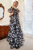 Load image into Gallery viewer, Black Print Off Shoulder Plus Size Prom Dress