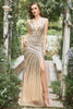 Load image into Gallery viewer, Mermaid Deep V Neck Golden Long Prom Dress with Slit