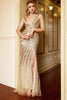 Load image into Gallery viewer, Luxurious Mermaid Deep V Neck Golden Long Prom Dress with Silt