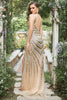 Load image into Gallery viewer, Mermaid Deep V Neck Golden Beading Long Prom Dress with Split Front