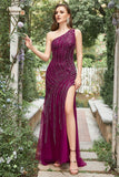 One Shoulder Sequin Prom Dress with Slit