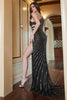 Load image into Gallery viewer, Sheath One Shoulder Black Sequins Cut Out Prom Dress with Split Front