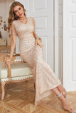 Sheath V Neck Light Khaki Mother of the Bride Dress with Beading