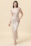 Sheath V Neck Light Khaki Mother of the Bride Dress with Beading