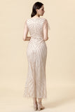 Sheath V Neck Light Khaki Mother of the Bride Dress with Beading