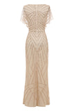 Sheath V Neck Light Khaki Mother of the Bride Dress with Beading