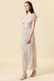 Sheath V Neck Light Khaki Mother of the Bride Dress with Beading