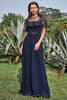 Load image into Gallery viewer, Navy Appliques Sequin Mother of the Bride Dress