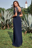 Navy Appliques Sequin Mother of the Bride Dress