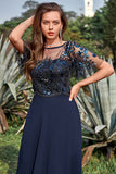 Navy Appliques Sequin Mother of the Bride Dress