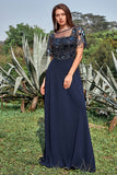 Navy Appliques Sequin Mother of the Bride Dress