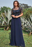 Navy Appliques Sequin Mother of the Bride Dress