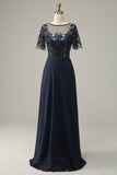 Navy Appliques Sequin Mother of the Bride Dress