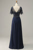 Load image into Gallery viewer, Navy Appliques Sequin Mother of the Bride Dress