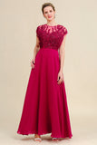 Burgundy A-Line Chiffon Mother of the Bride Dress with Lace