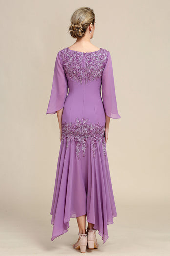 Grey Purple Mermaid Chiffon Mother of the Bride Dress with Lace