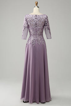 Grey Purple Chiffon Mother of the Bride Dress with Lace