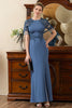 Load image into Gallery viewer, Blue Mermaid Open Back Mother of the Bride Dress with Slit