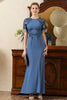 Load image into Gallery viewer, Blue Mermaid Open Back Mother of the Bride Dress with Slit