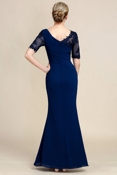 Navy Sheath Mother of the Bride Dress with Appliques