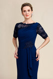 Navy Sheath Mother of the Bride Dress with Appliques