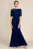 Navy Sheath Mother of the Bride Dress with Appliques