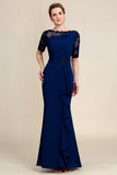 Navy Sheath Mother of the Bride Dress with Appliques