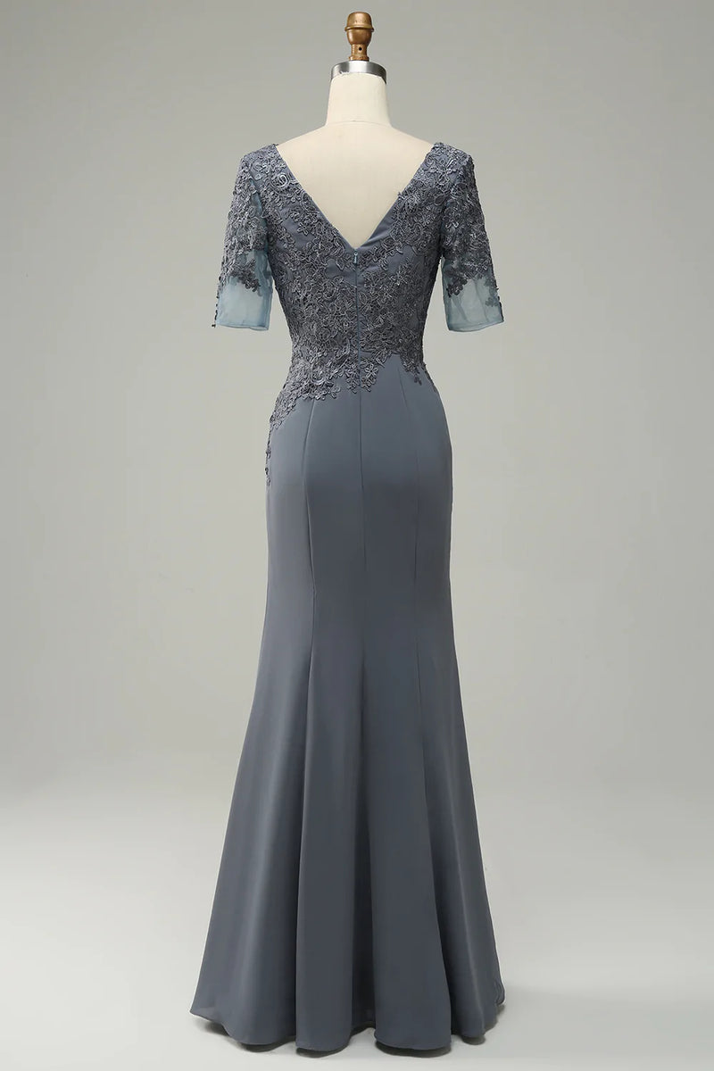 Load image into Gallery viewer, Grey Chiffon Appliques Mother of the Bride Dress