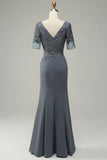 Grey Chiffon Appliques Mother of the Bride Dress