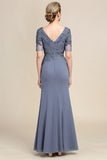 Grey Chiffon Appliques Mother of the Bride Dress