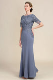 Grey Chiffon Appliques Mother of the Bride Dress