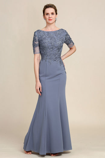 Grey Chiffon Appliques Mother of the Bride Dress