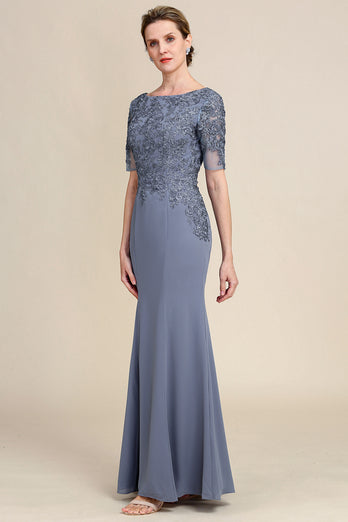Grey Chiffon Appliques Mother of the Bride Dress