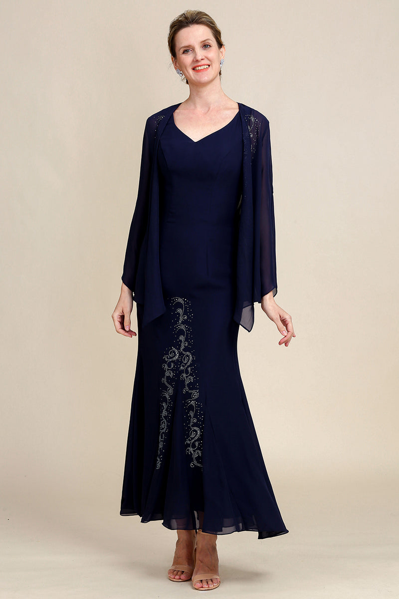 Load image into Gallery viewer, Navy Two Piece Sparkly Beaded Mother of the Bride Dress