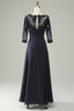 Load image into Gallery viewer, Asymmetrical Navy Mother of the Bride Dress with Long Sleeves