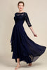 Load image into Gallery viewer, Asymmetrical Navy Mother of the Bride Dress with Long Sleeves
