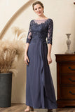 Grey Blue Sparkly Beaded Chiffon Mother of the Bride Dress