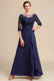 Long Sleeves Blue Mother of the Bride Dress with Appliques