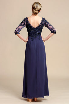 Long Sleeves Blue Mother of the Bride Dress with Appliques