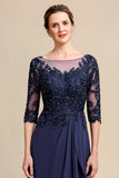 Long Sleeves Blue Mother of the Bride Dress with Appliques