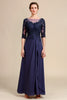 Load image into Gallery viewer, Long Sleeves Blue Mother of the Bride Dress with Appliques